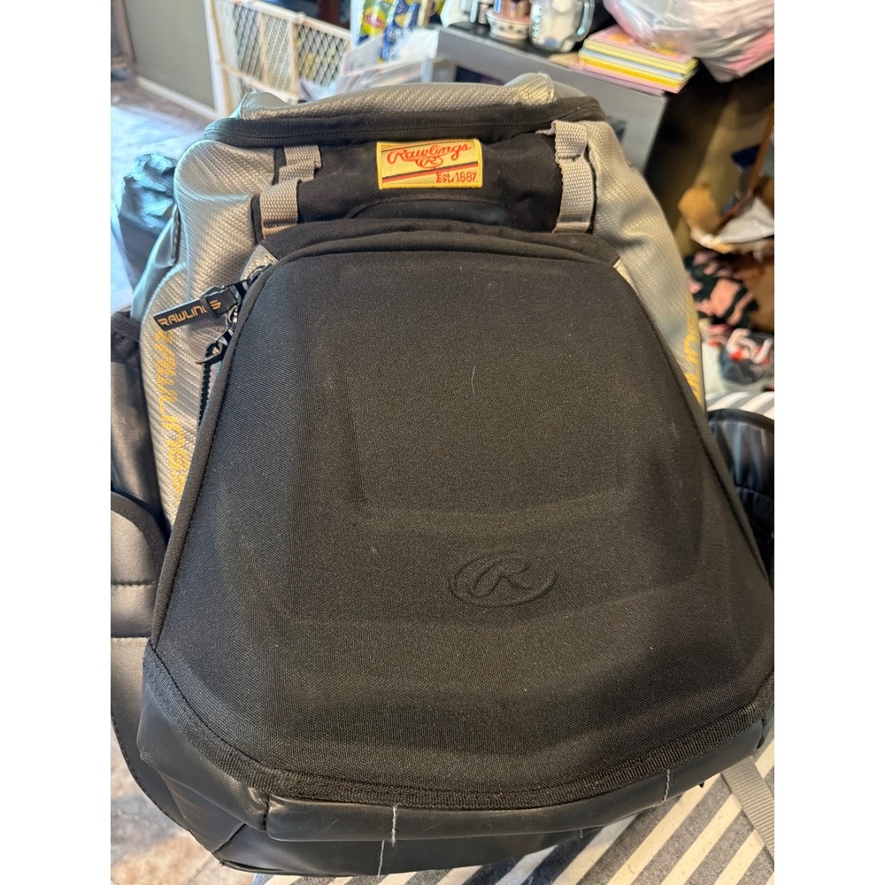 Rawlings Baseball Softball Equipment Backpack Black Silver Gear Bag Est 1887